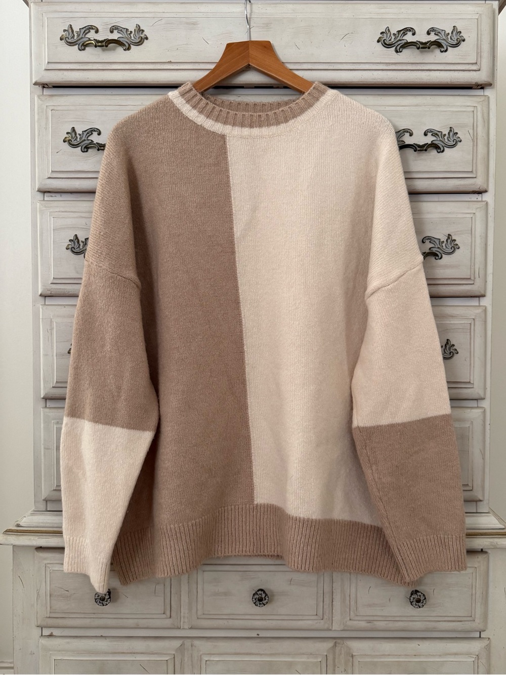 Beige Colorblock Sweater